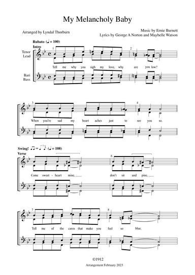 My Melancholy Baby (arr. Lyndal Thorburn)