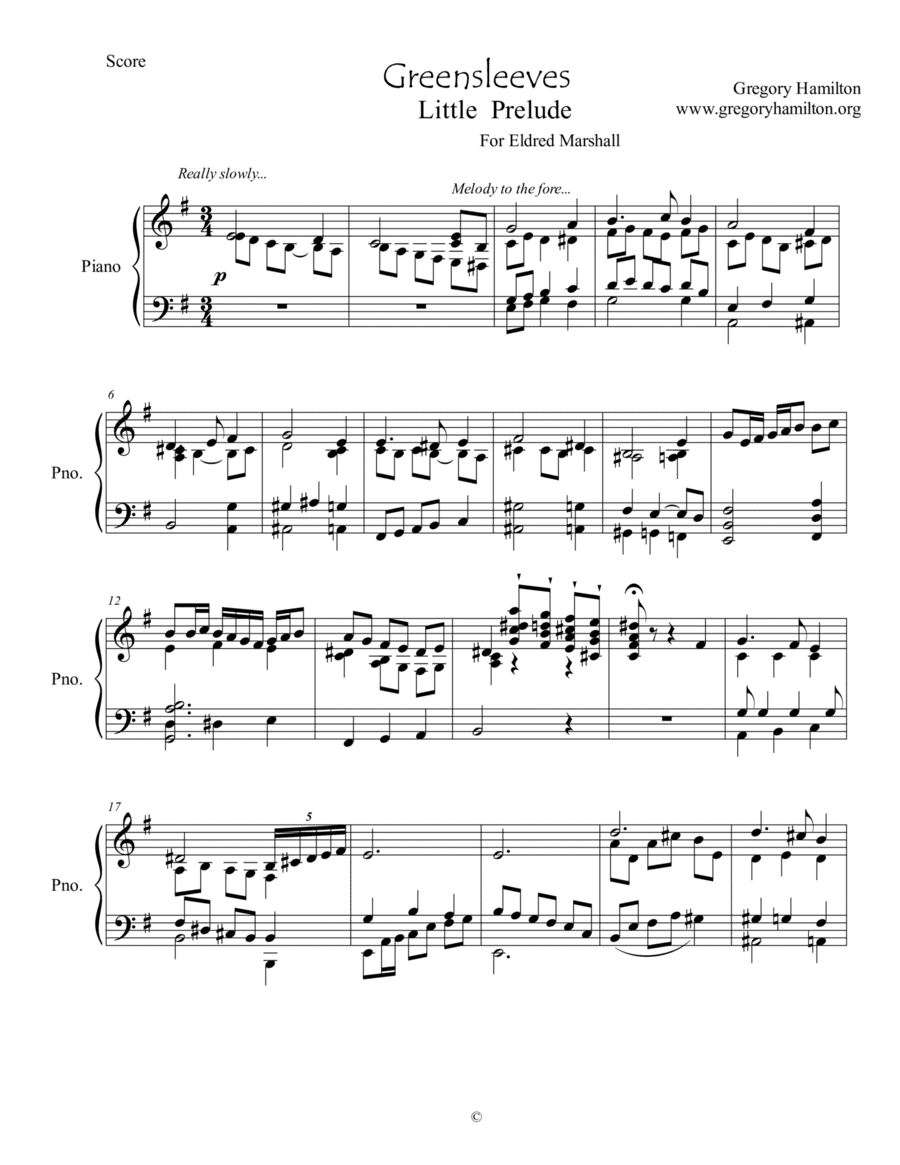 Greensleeves - Little Prelude For Eldred Marshall