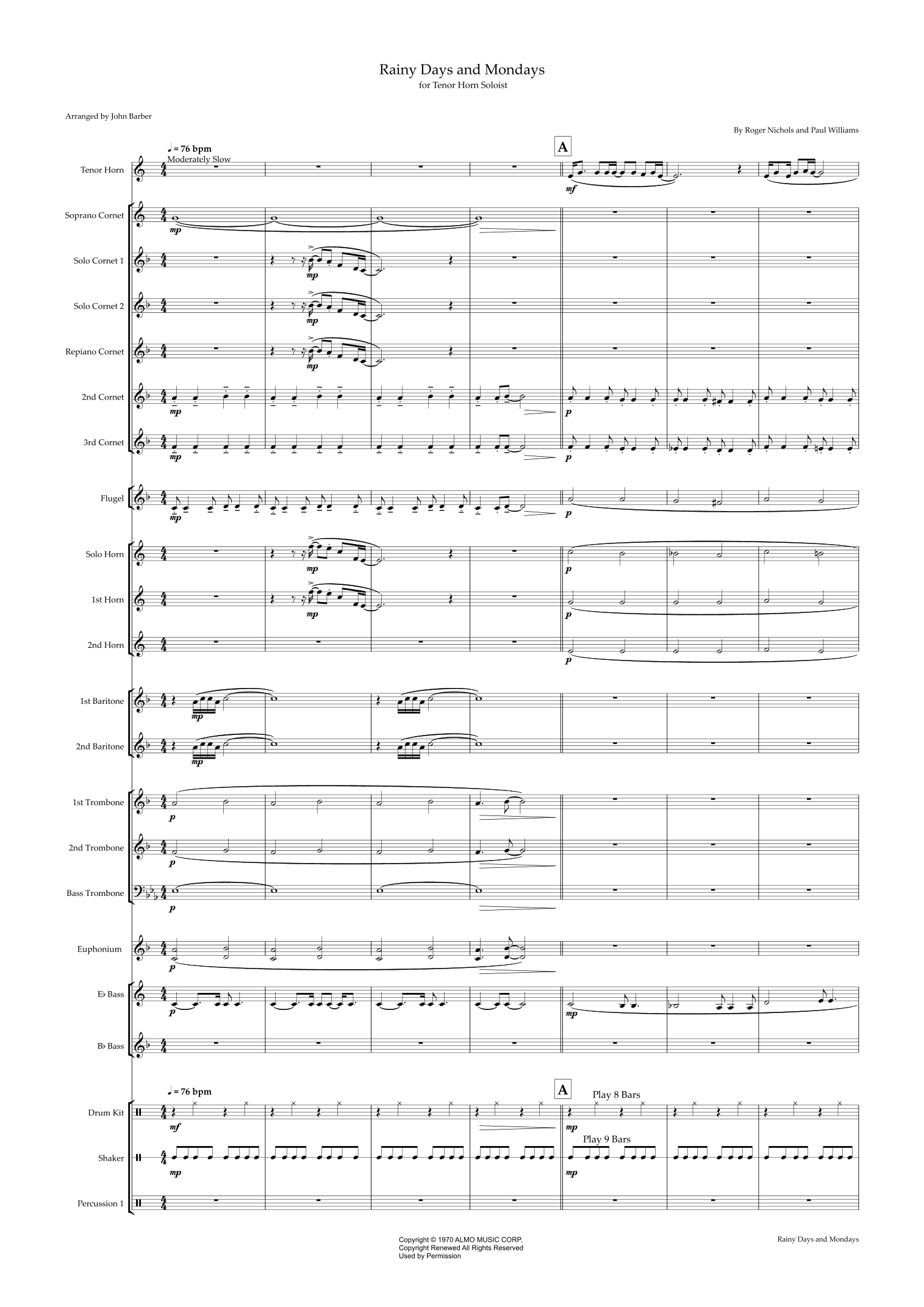 Rainy Days And Mondays (arr. John Barber)