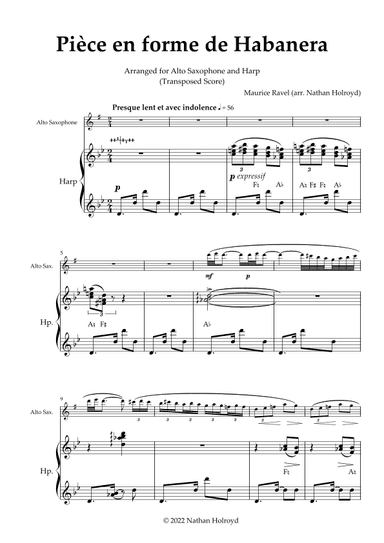Pièce en forme de habanera (arr. for E-flat saxophone and harp) (arr. Nathan Holroyd)