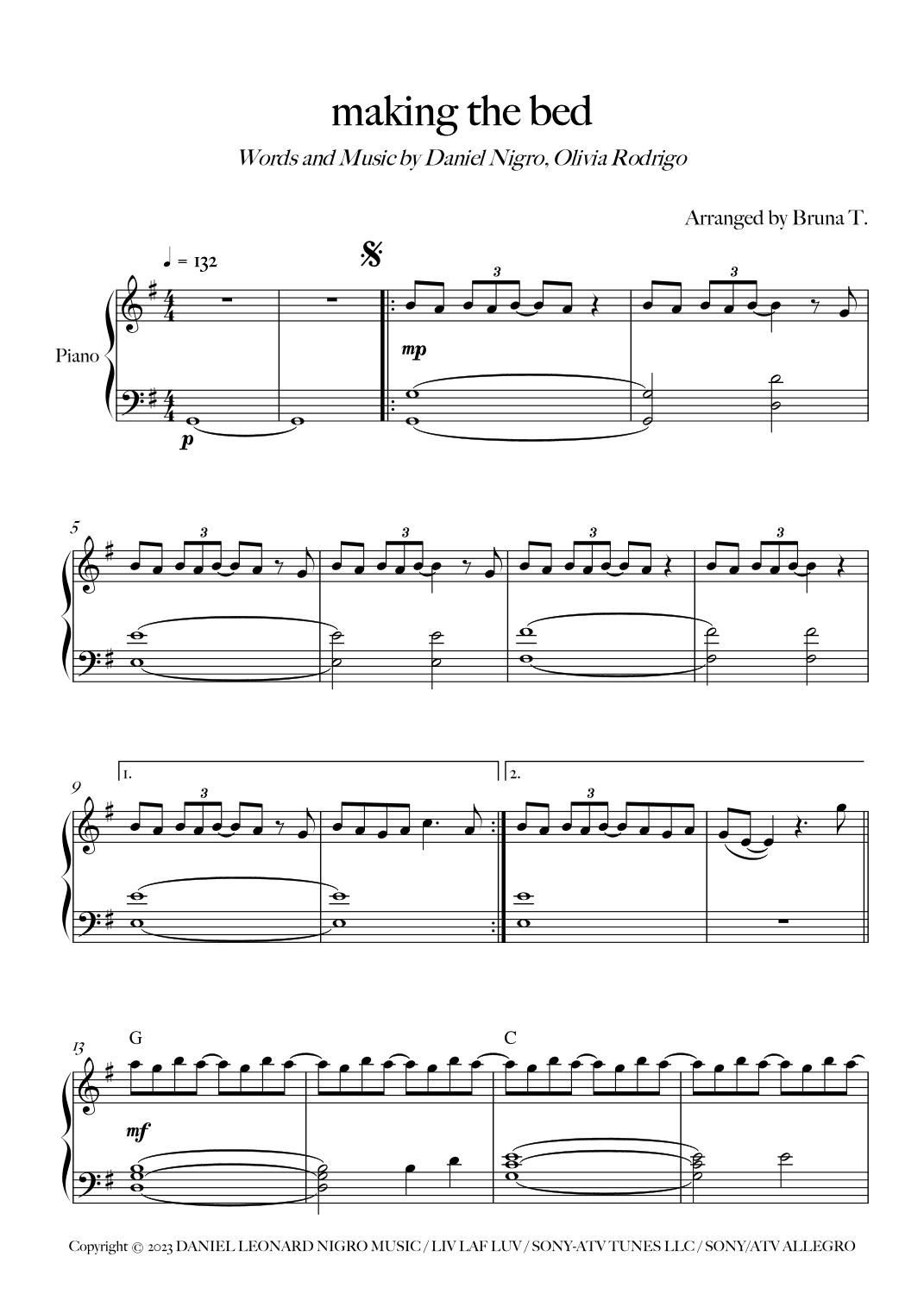 Making The Bed (arr. Bruna T.)