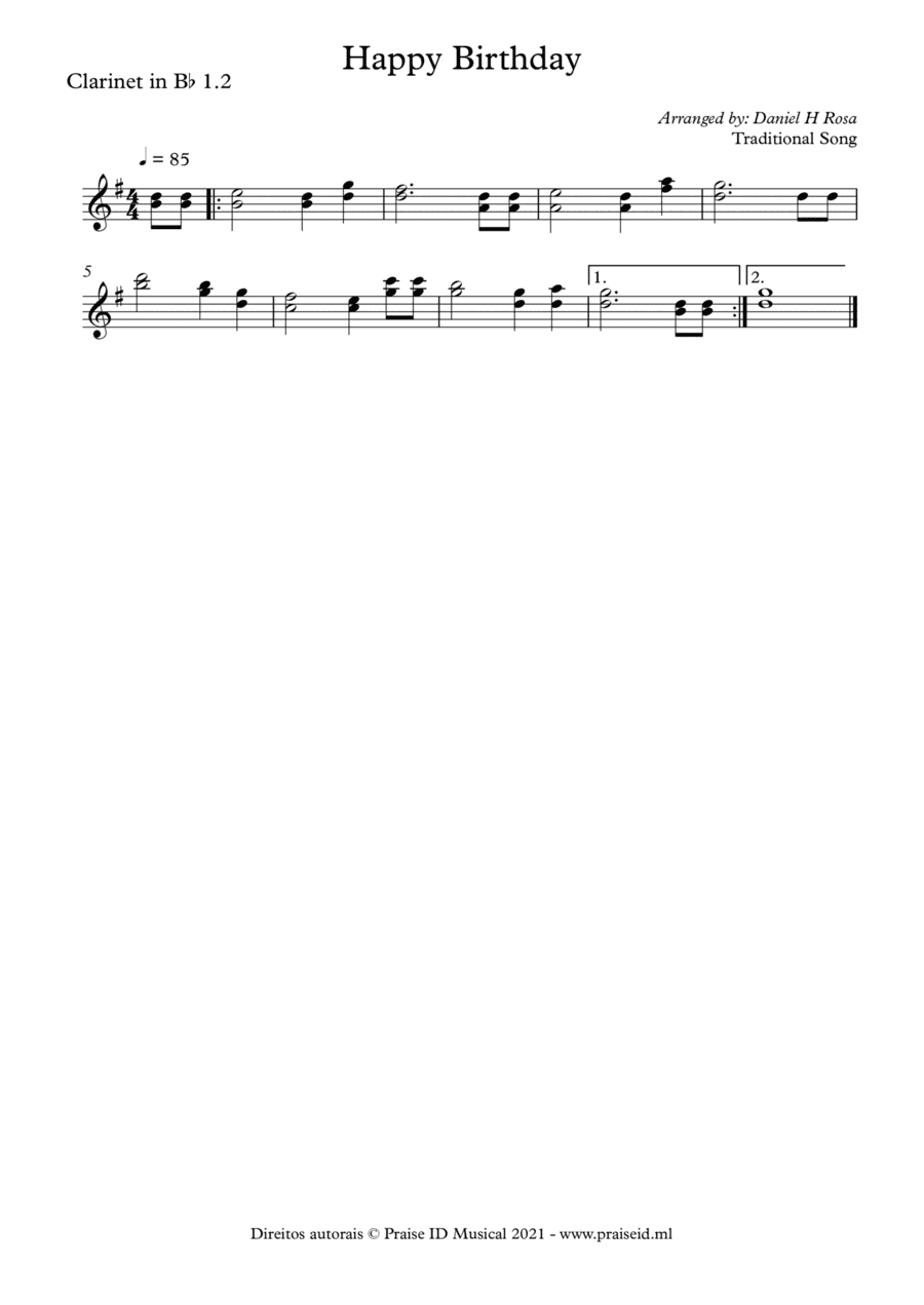 Happy Birthday to you Clarinet dueto (arr. Daniel H Rosa)