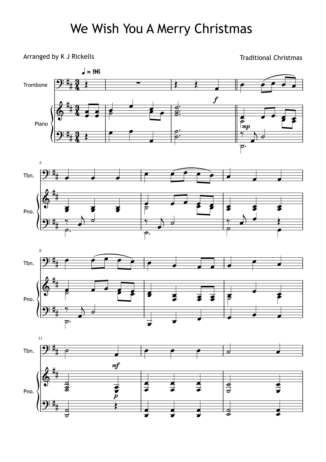 We Wish You A Merry Christmas - Trombone (arr. Kacie J. Rickells)