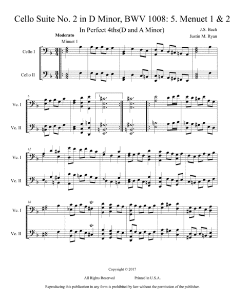 Cello Suite No. 2, BWV 1008: 5. Menuett 1 & 2 (arr. Justin M. Ryan)