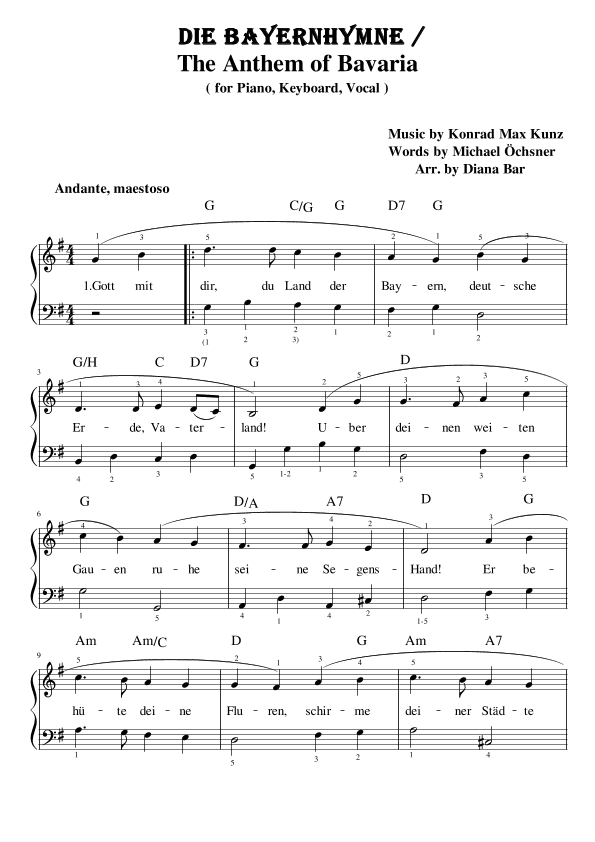 Die Bayernhymne/ The Anthem of Bavaria (arr. Diana Bar)