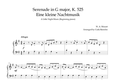 Serenade in G major, K. 525 / Eine kleine Nachtmusik /A Little Night Music - Beginning Piano (arr. Cadu Barcelos)
