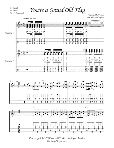 Your a Grand Old Flag : Ukulele Duet with Tablature (arr. M. Ryan Taylor)