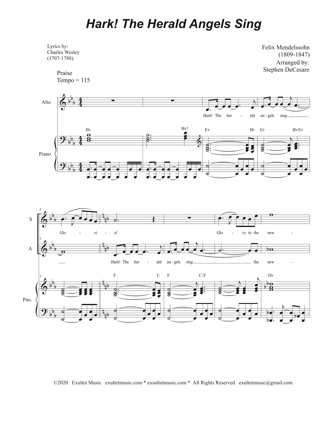 Hark! The Herald Angels Sing (Duet for Soprano and Alto Solo) (arr. Stephen DeCesare)