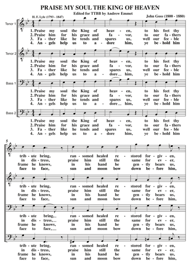 Praise My Soul The King Of Heaven A Cappella TTBB (arr. Edited by Andrew Emmet.)