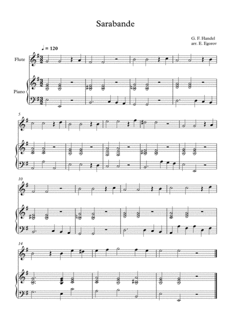 Sarabande, George Frideric Handel, For Flute & Piano (arr. Eugene Egorov)