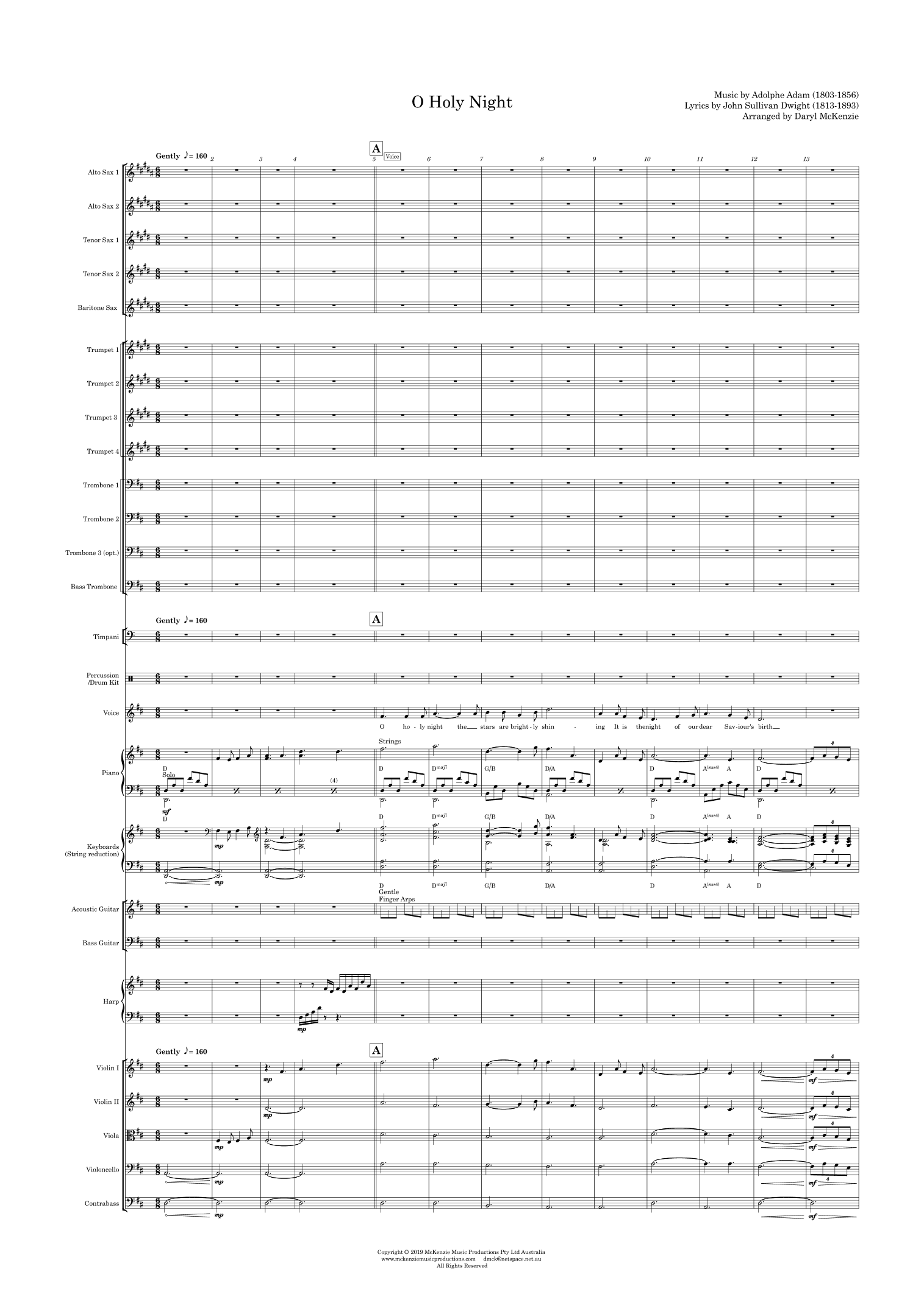 O Holy Night (ala Josh Groban) Voice and Big Band and optional Strings Key of D (arr. Daryl McKenzie)