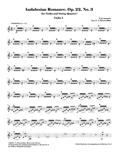Sarasate - Andalusian Romance, Op. 22, No. 3 - Arrangement for Violin and String Quartet (PARTS) (arr. C. A. Orozco-Diaz)