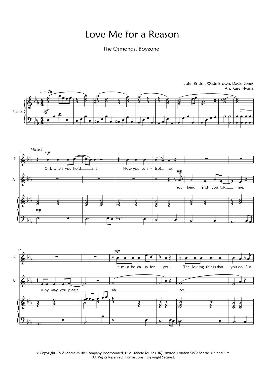 Love Me For A Reason (arr. Karen Ivana)