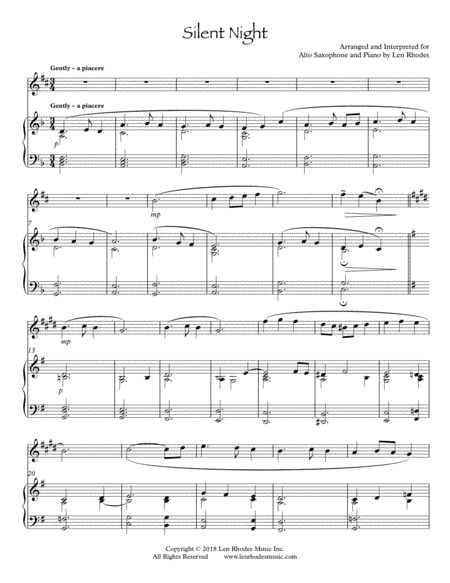 Silent Night - for Alto Saxophone and Piano (arr. Len Rhodes)