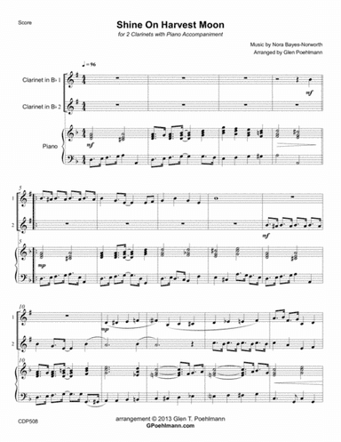 SHINE ON HARVEST MOON - CLARINET DUET with Piano Accompaniment (arr. Glen Poehlmann)