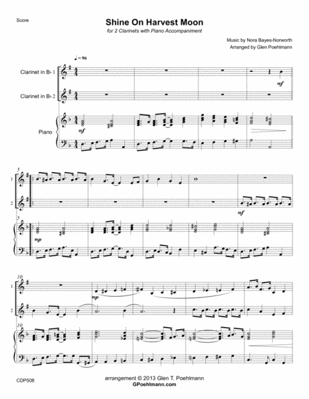 SHINE ON HARVEST MOON - CLARINET DUET with Piano Accompaniment (arr. Glen Poehlmann)