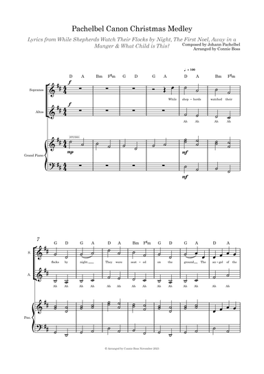 Pachelbel Canon Christmas Medley SA duet and piano (arr. Connie Boss)