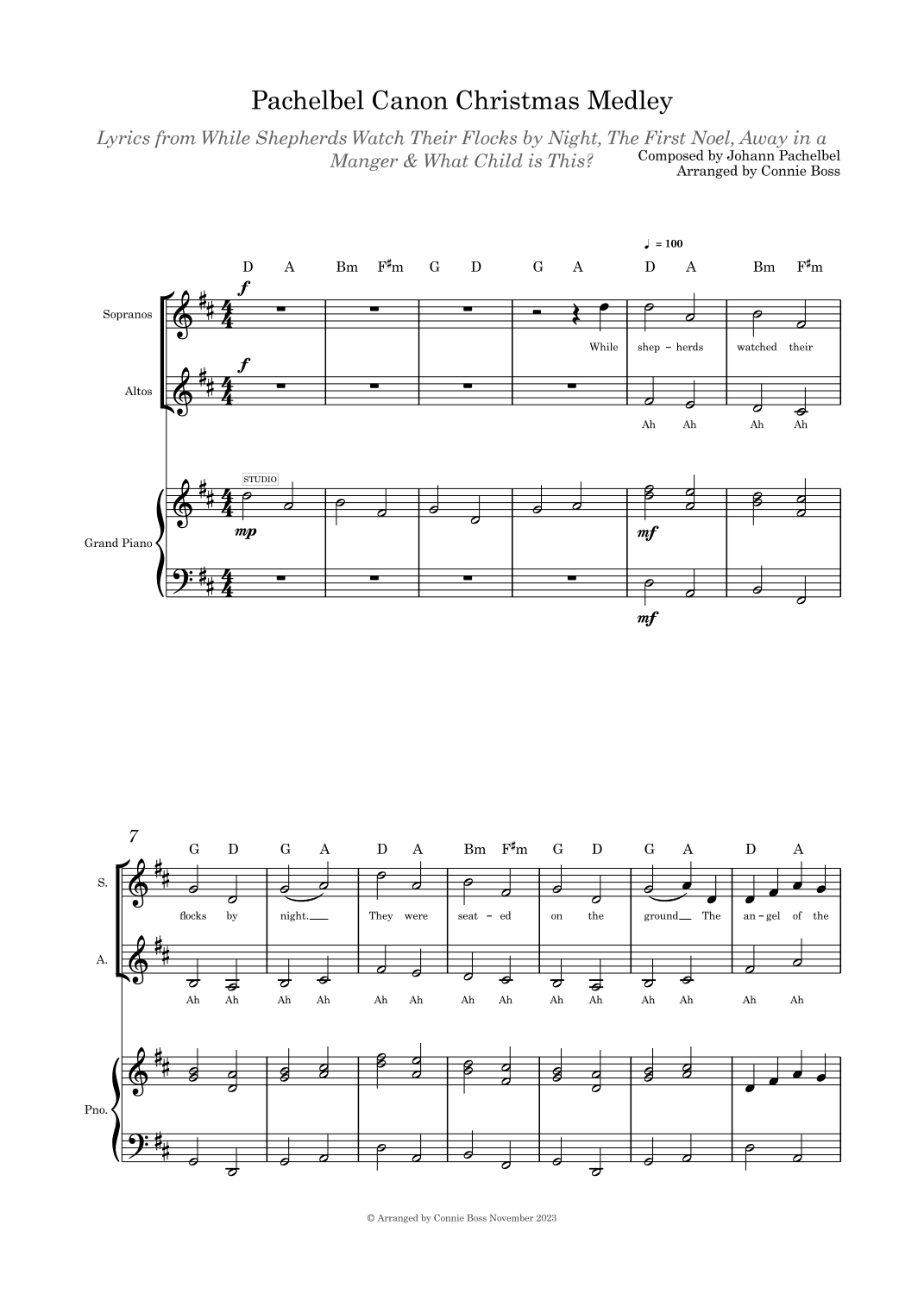 Pachelbel Canon Christmas Medley SA duet and piano (arr. Connie Boss)