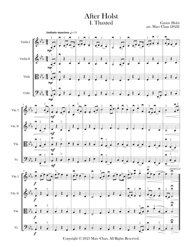 “Jupiter” Hymn, from the Planets (Gustav Holst) for String Quartet and AFTER HOLST (arr. Marc Chan) (arr. Marc Chan)