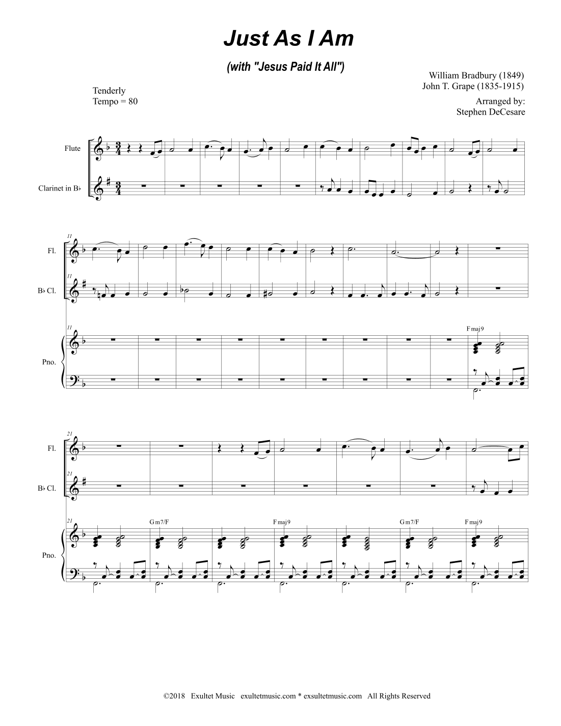 Just As I Am (with "Jesus Paid It All") (Duet for Flute and Bb-Clarinet) (arr. Stephen DeCesare)