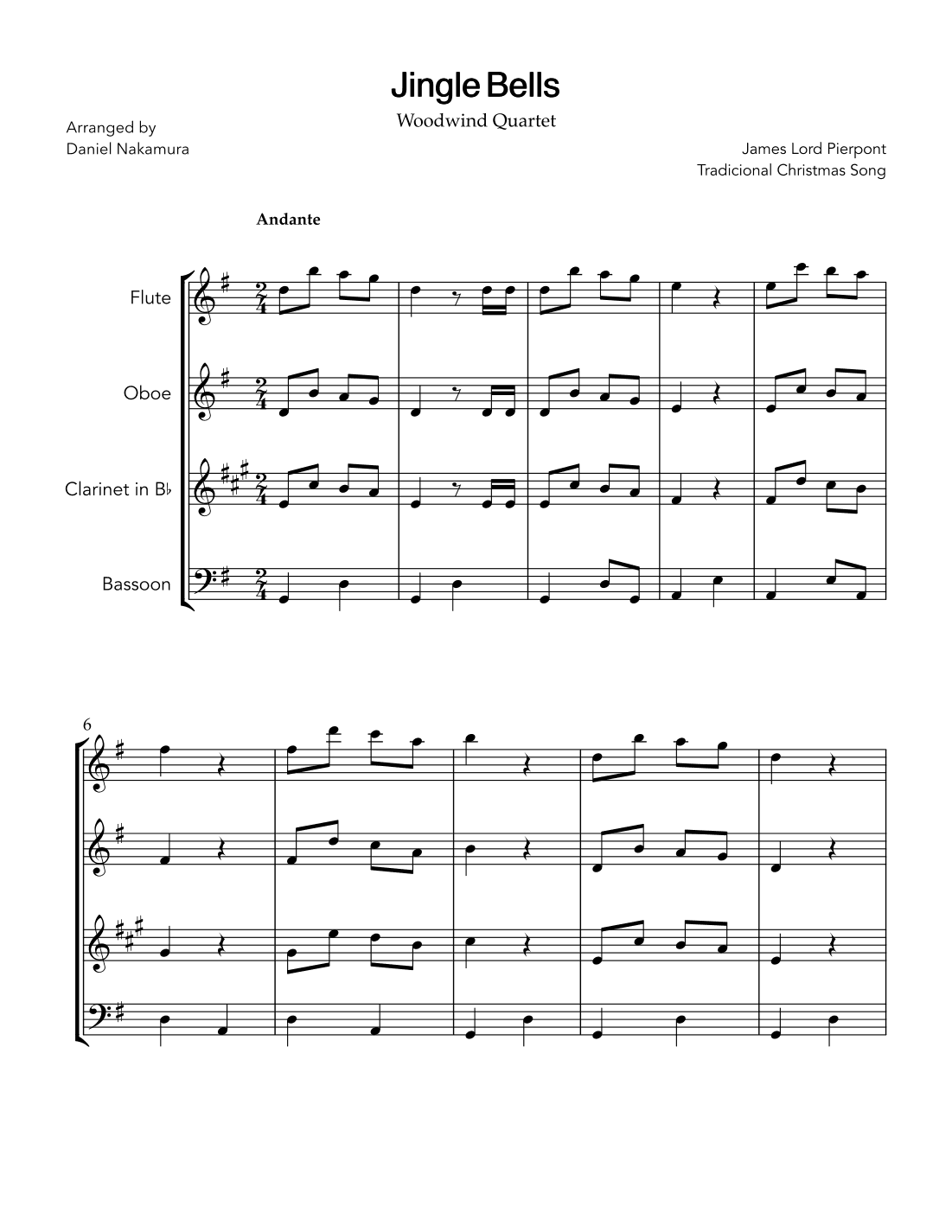 Jingle Bells (for woodwind quartet) (arr. Daniel Nakamura)
