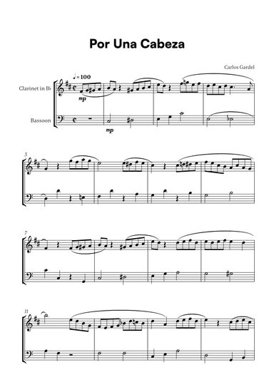 Carlos Gardel - Por Una Cabeza for Clarinet and Bassoon (arr. Cadenza Editions)