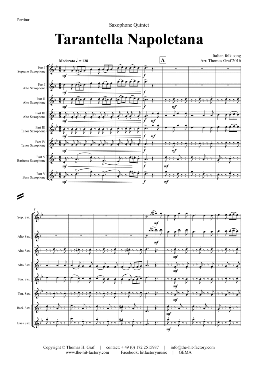 Tarantella Napoletana - Italian Folk Song - Saxophone Quintet (arr. Thomas Graf)