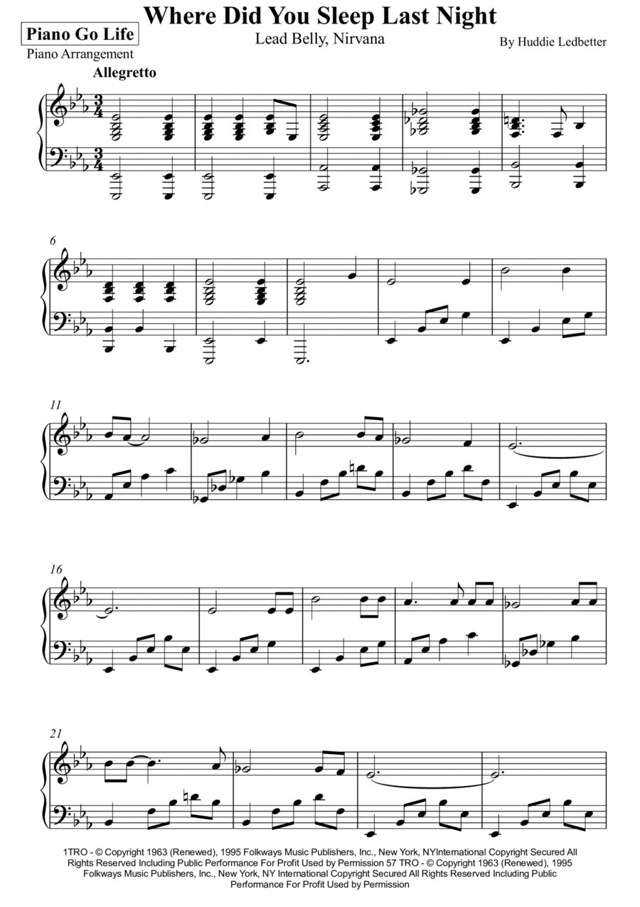 Where Did You Sleep Last Night (arr. Piano Go Life)
