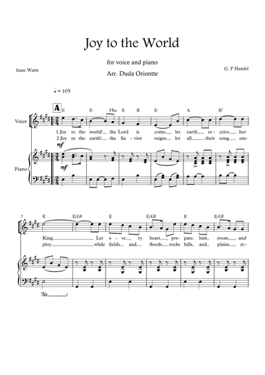 Joy to the World (E major - one voice - with chords) (arr. Duda Oriontte)