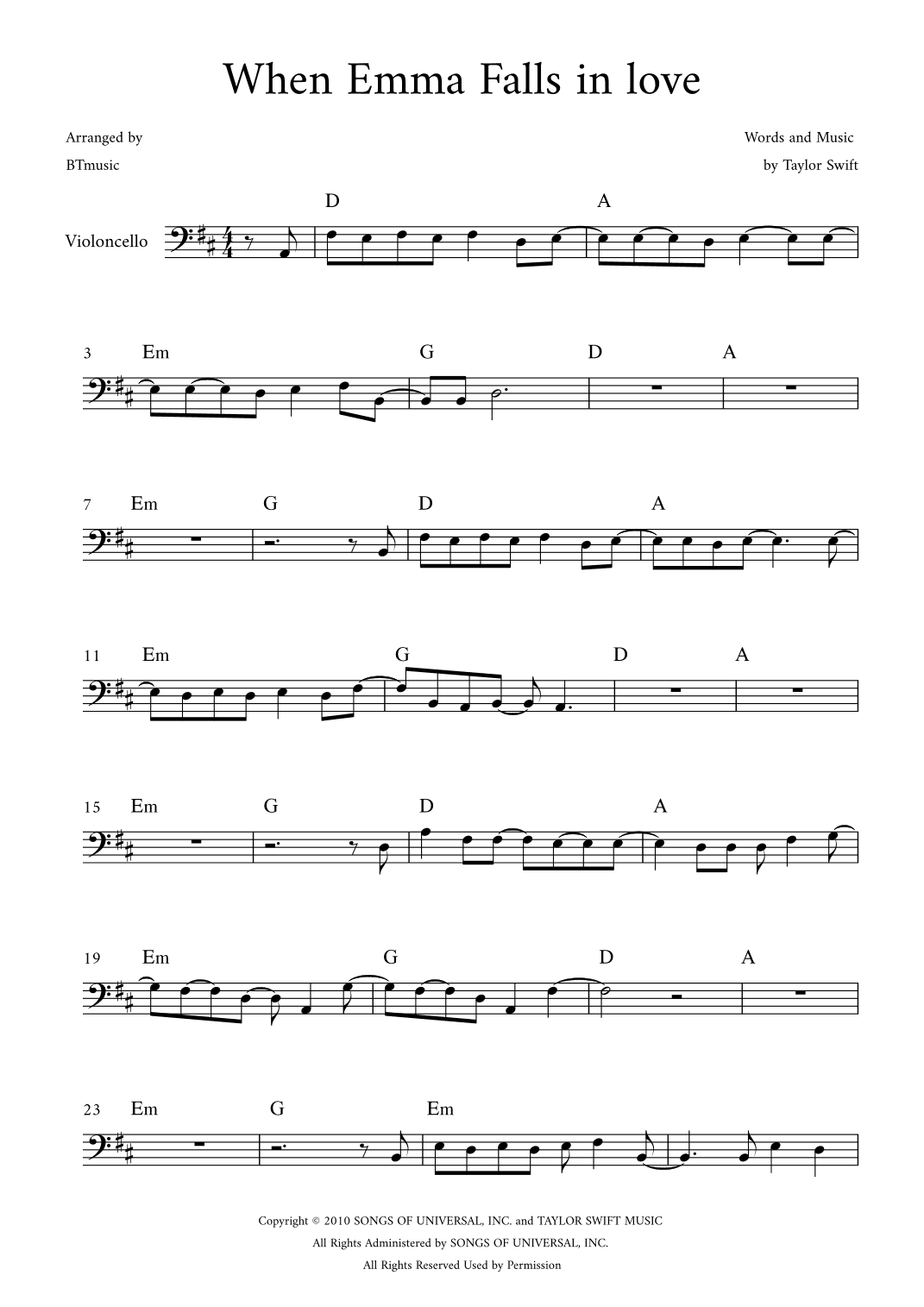 When Emma Falls In Love (arr. BTmusic)