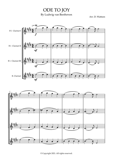 Ode to Joy for clarinet quartet (arr. Douglas Wattson)