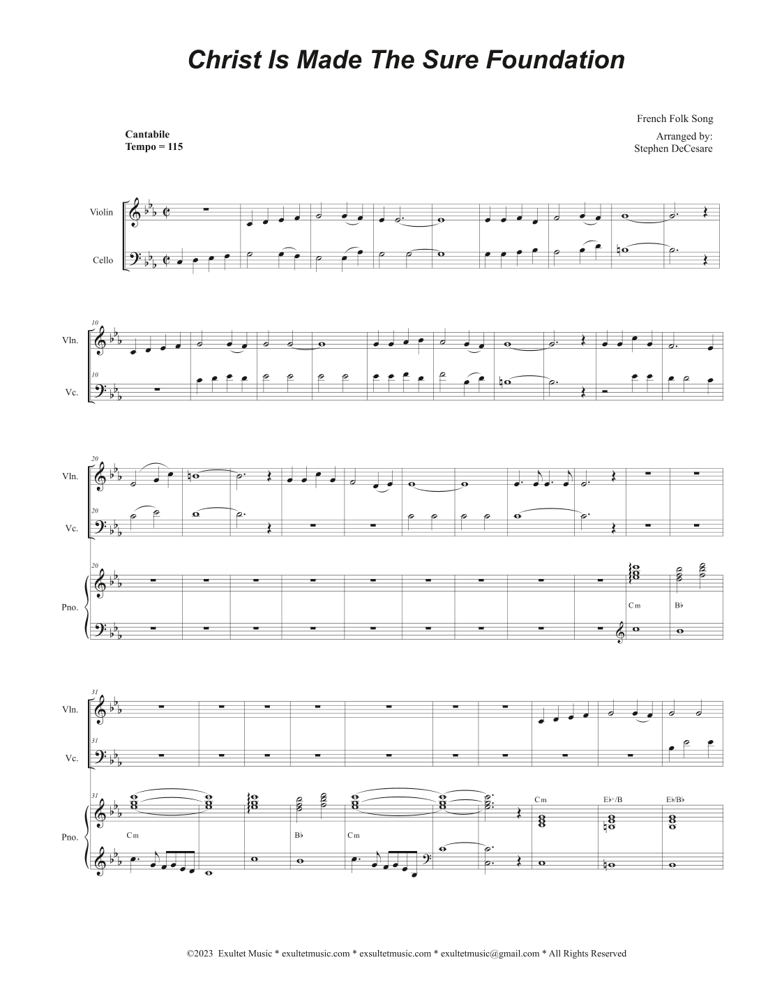 Christ Is Made The Sure Foundation (Duet for Violin and Cello) (arr. Stephen DeCesare)