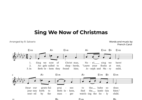 Sing We Now of Christmas (Key of E-Flat Minor) (arr. R. Salvario)