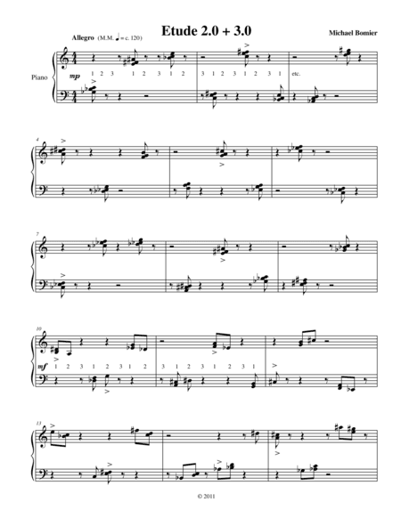 Etude 2.0 + 3.0 for Piano Solo from 25 Etudes using Symmetry, Mirroring and Intervals