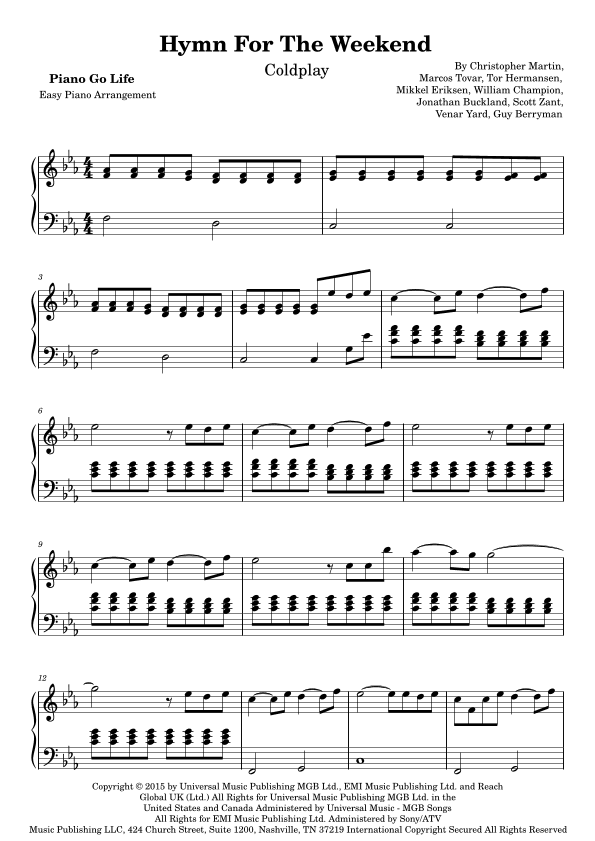 Hymn For The Weekend (arr. Piano Go Life)