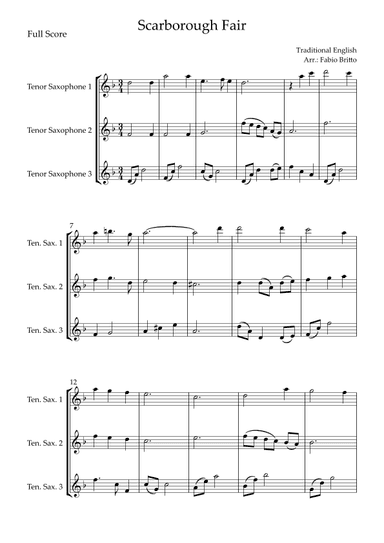 Scarborough Fair for Tenor Saxophone Trio (arr. Fabio Britto)