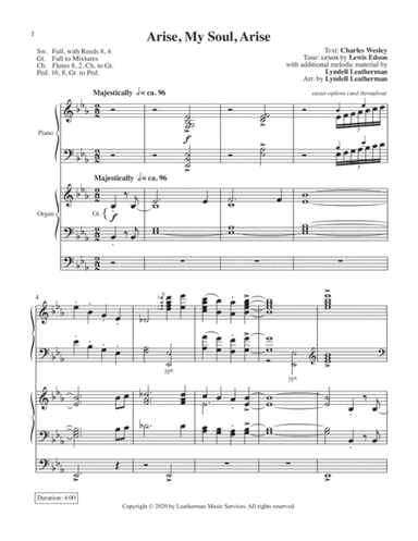 Arise, My Soul, Arise--Piano/Organ Duet edition (arr. Lyndell Leatherman)