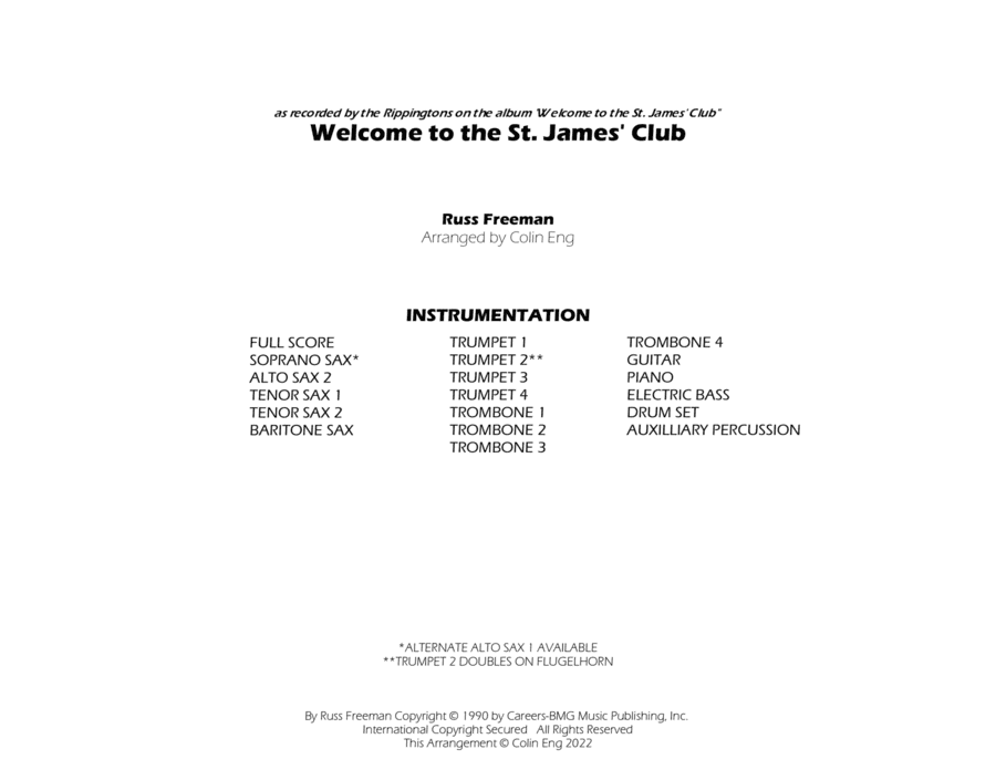 Welcome To The St. James Club (arr. Colin Eng)