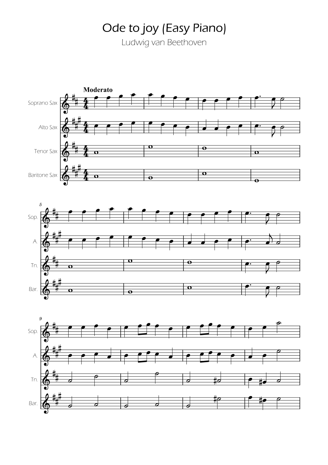 Ode To Joy - Easy Sax Quartet (arr. Ygor Nunes)