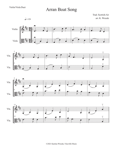 Arran Boat Song for Violin/Viola Duet (arr. K. Wreede)