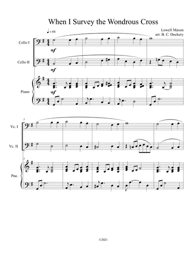 When I Survey the Wondrous Cross (Cello Duet) with optional piano accompaniment (arr. B. C. Dockery)