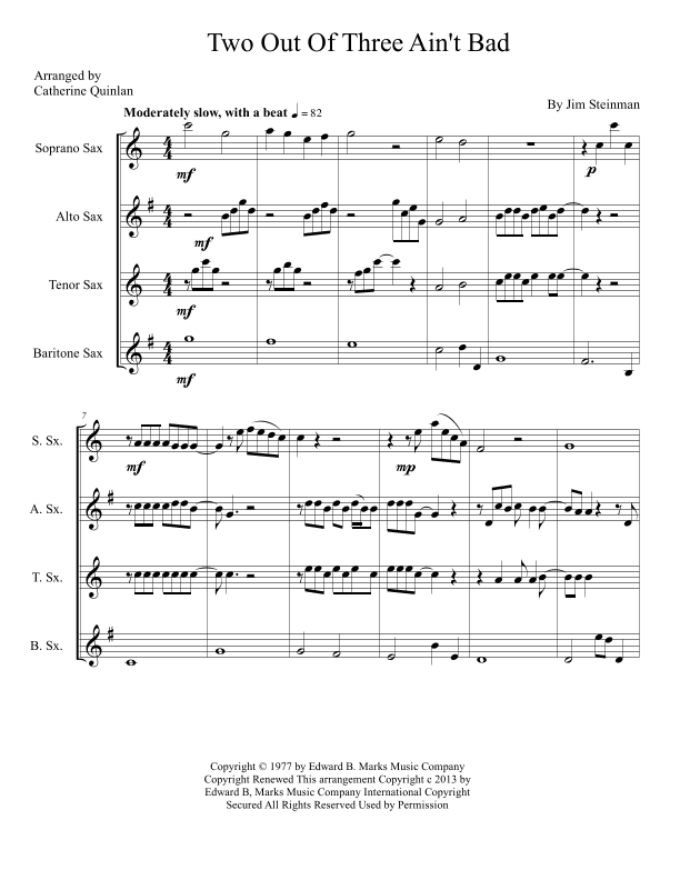 Two Out Of Three Ain't Bad (arr. Catherine Quinlan)