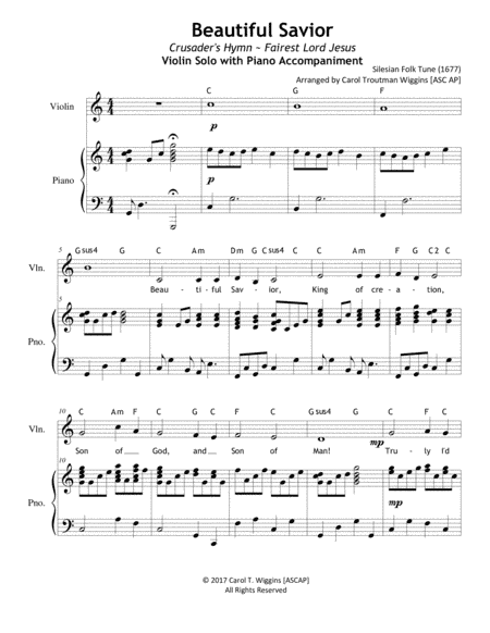 Beautiful Savior (Violin & Piano Duet) (arr. Carol Troutman Wiggins [ASCAP])