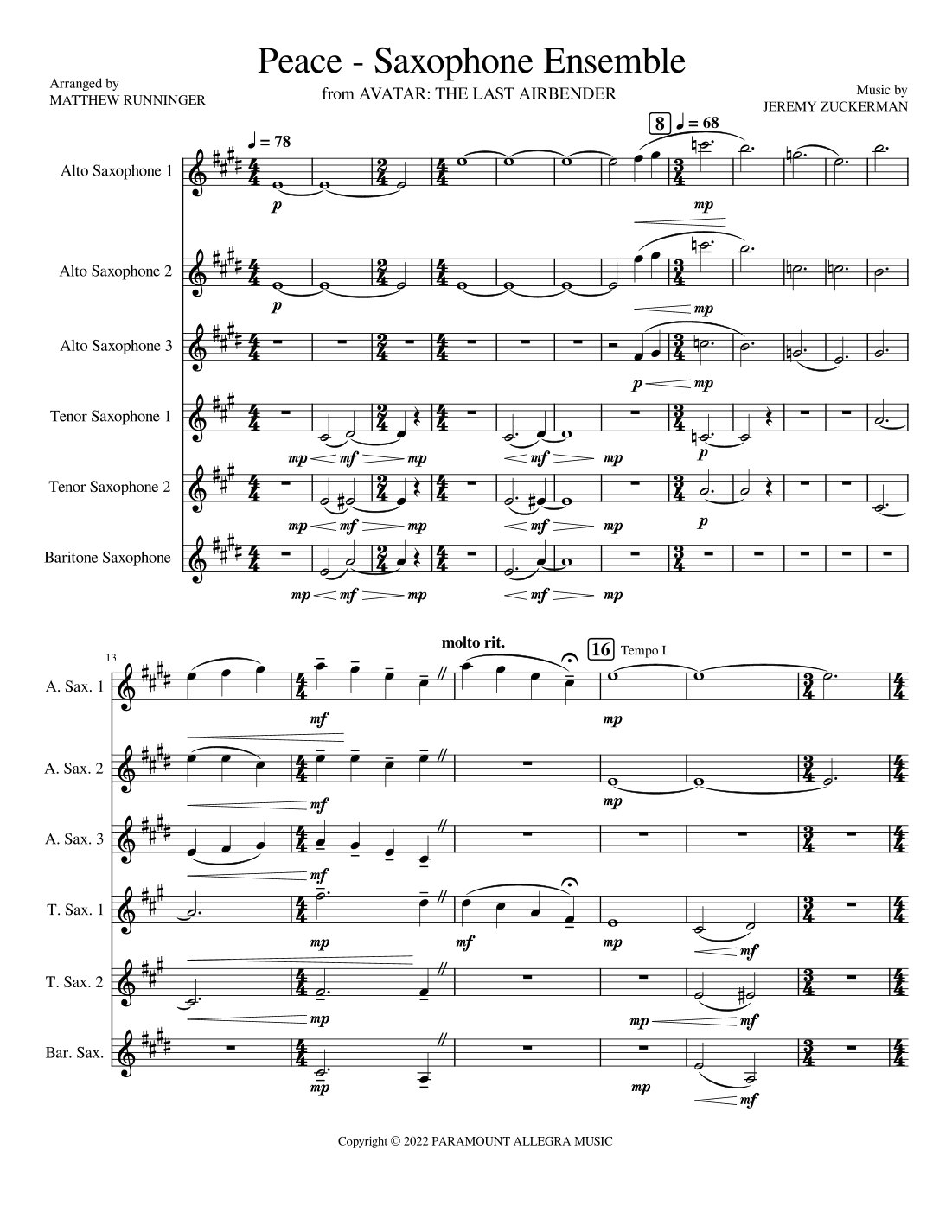 Avatar: The Last Airbender (arr. Matthew Runninger)