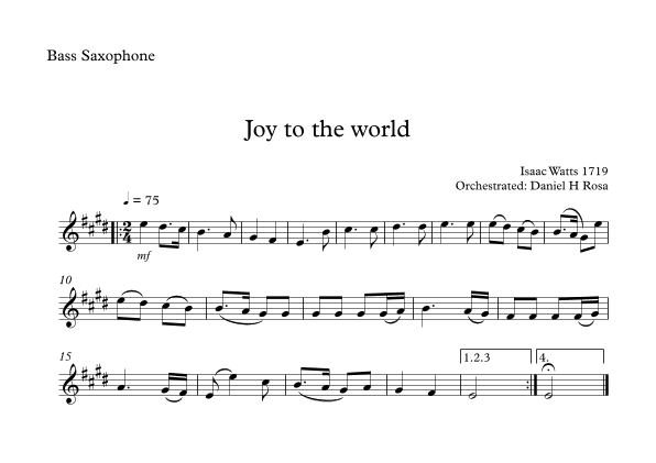 Joy to the World - Christrmas Carol - Bass Saxophone (arr. Daniel H Rosa)