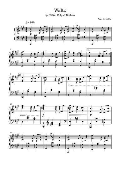Waltz In G Major, Op. 39, No. 15 (arr. M. Galka)