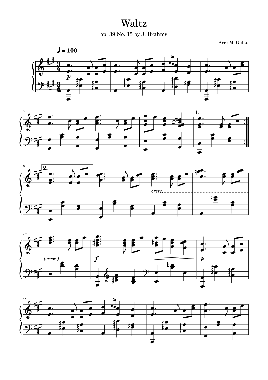 Waltz In G Major, Op. 39, No. 15 (arr. M. Galka)
