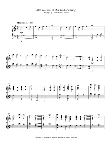 All Creatures of Our God and King (Intermediate Piano or Harp) (arr. Sarah Michelle Mosher)