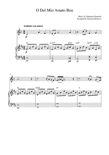 O Del Mio Amato Ben (for clarinet in A solo and piano accompaniment) (arr. Kaiserin Rebecca)