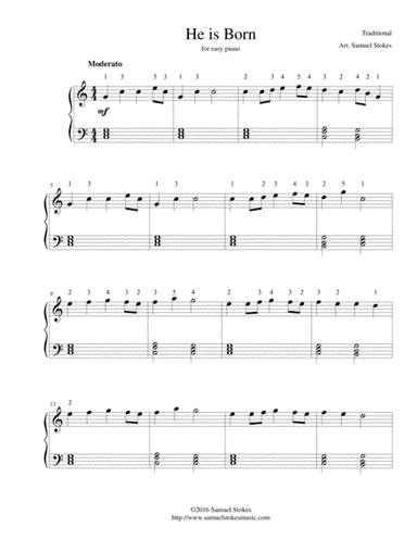 He is Born (Il Est Né) - for easy piano (arr. Samuel Stokes)